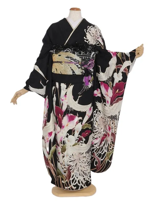 振袖1087/黒 鶴 百合 乱菊