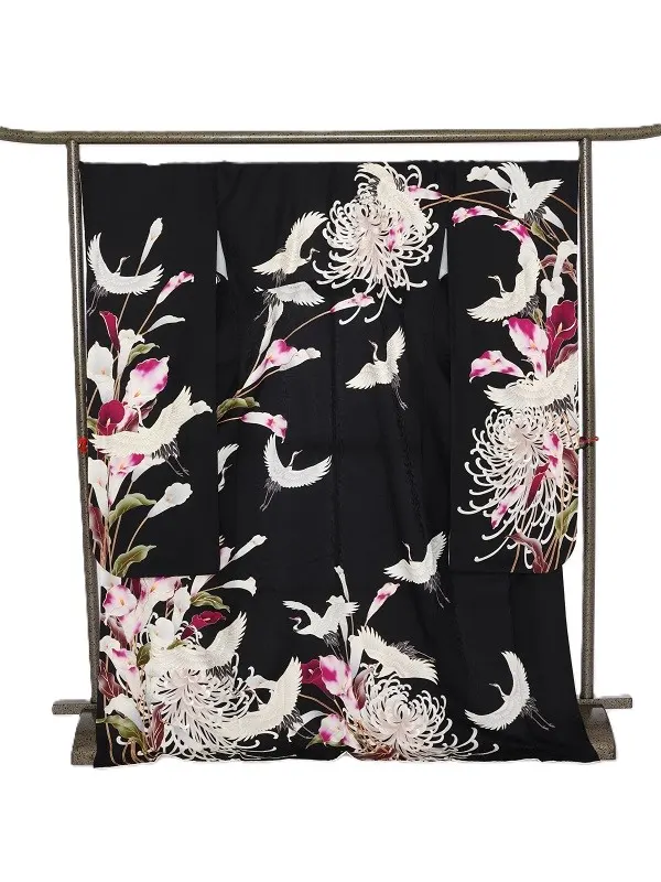 振袖1087/黒 鶴 百合 乱菊