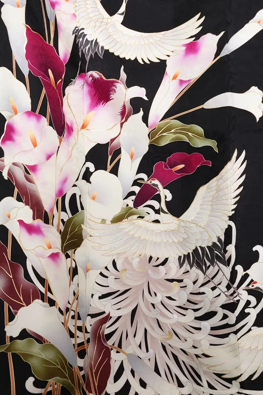 振袖1087/黒 鶴 百合 乱菊