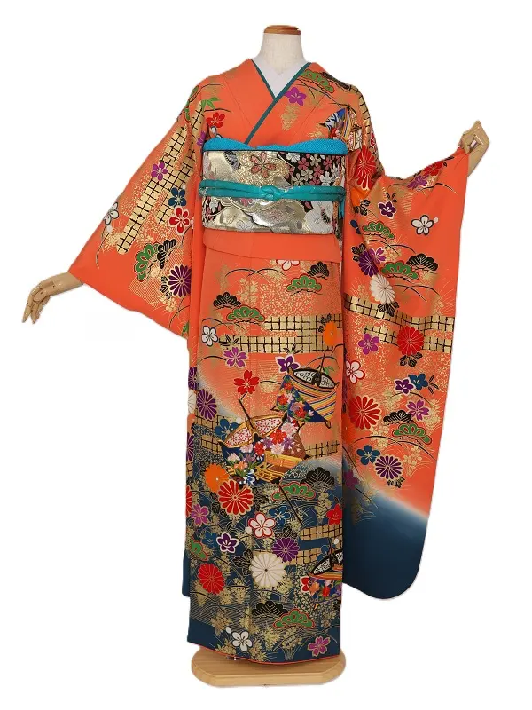 振袖1128/さび朱色に裾鉄紺