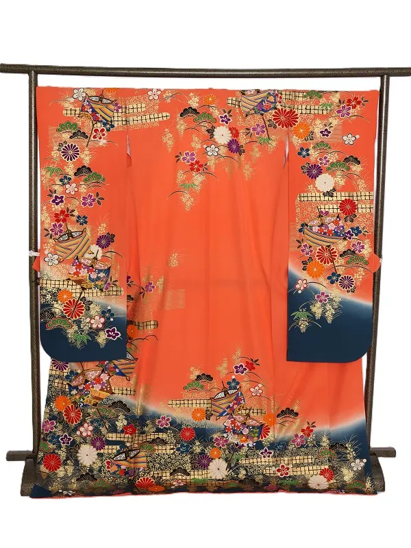 振袖1128/さび朱色に裾鉄紺