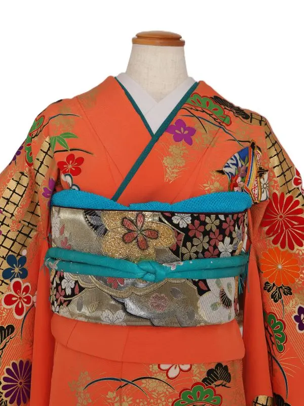 振袖1128/さび朱色に裾鉄紺