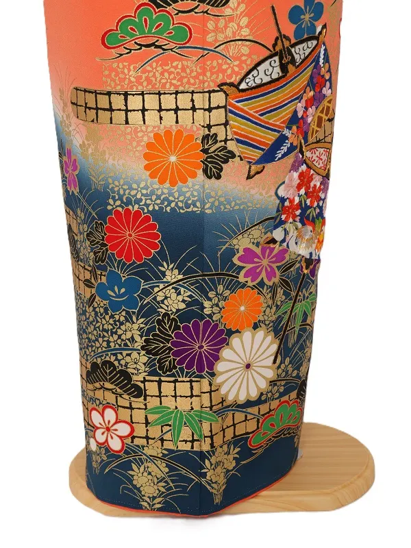 振袖1128/さび朱色に裾鉄紺