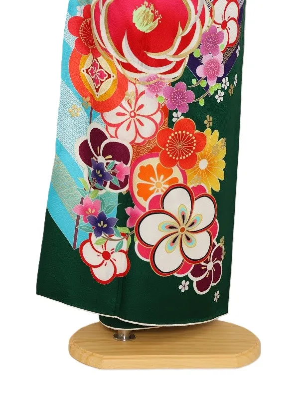 振袖1132/ｸﾞﾘｰﾝ椿梅桜【ゆったりサイズ】