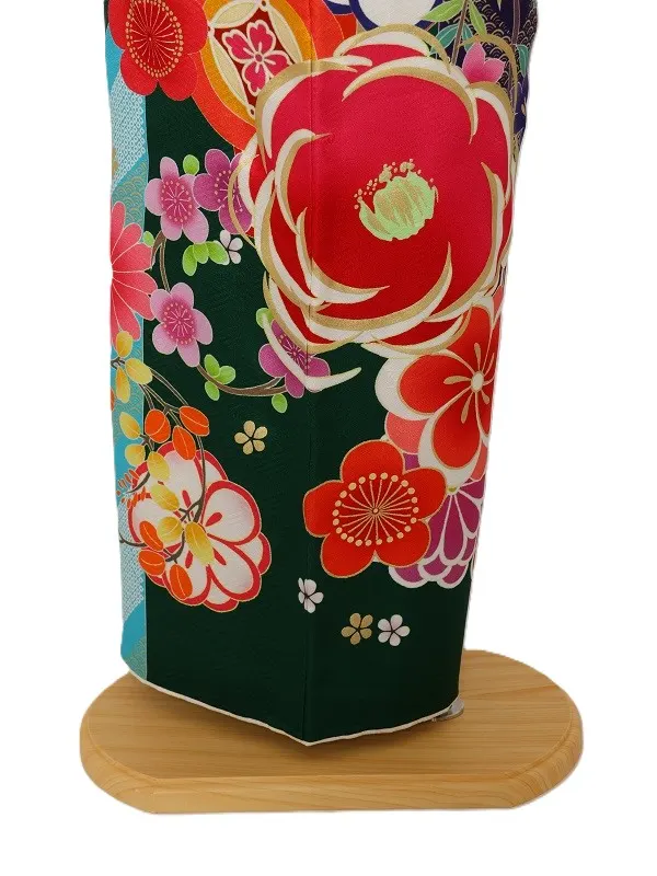 振袖1132/ｸﾞﾘｰﾝ椿梅桜【ゆったりサイズ】