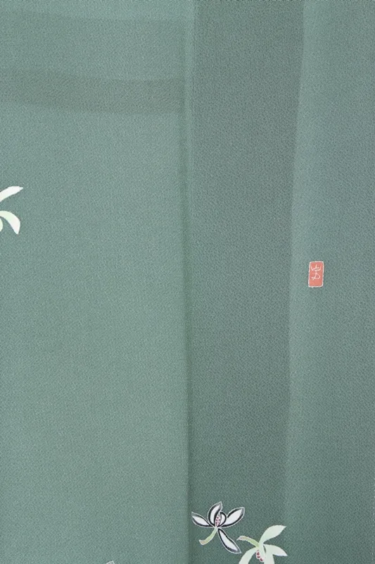 訪問着250渋ｸﾞﾘｰﾝ蘭の花