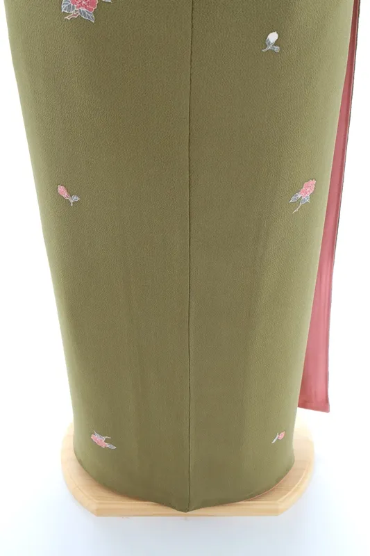 訪問着327うぐいす色小花柄