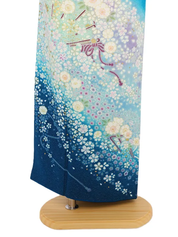 NEO訪問着480/ブルー銀通し桜