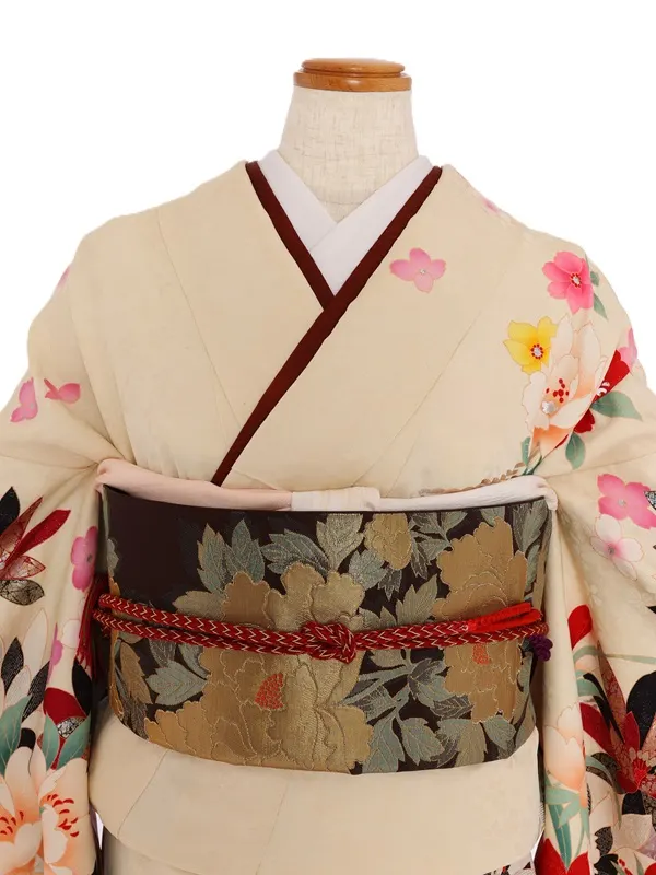 NEO訪問着486/白地に大輪牡丹四季の花