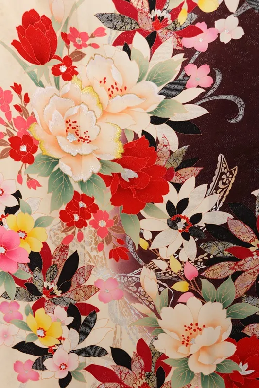 NEO訪問着486/白地に大輪牡丹四季の花