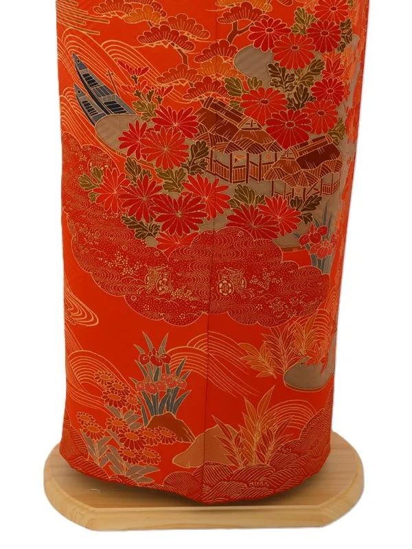 NEO訪問着487/朱赤地に細書き友禅模様