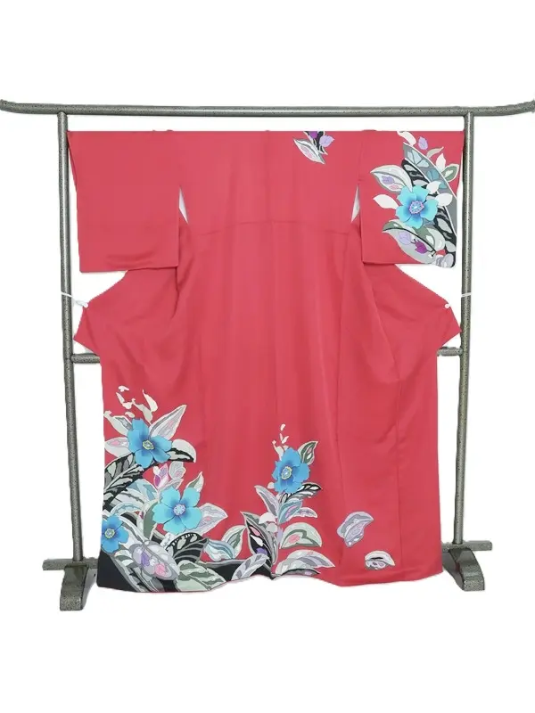 NEO訪問着495/ワイン色　洋花