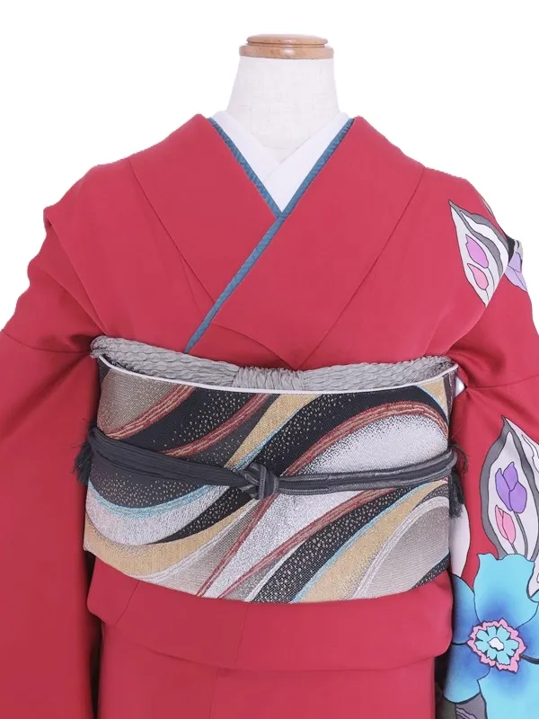 NEO訪問着495/ワイン色　洋花