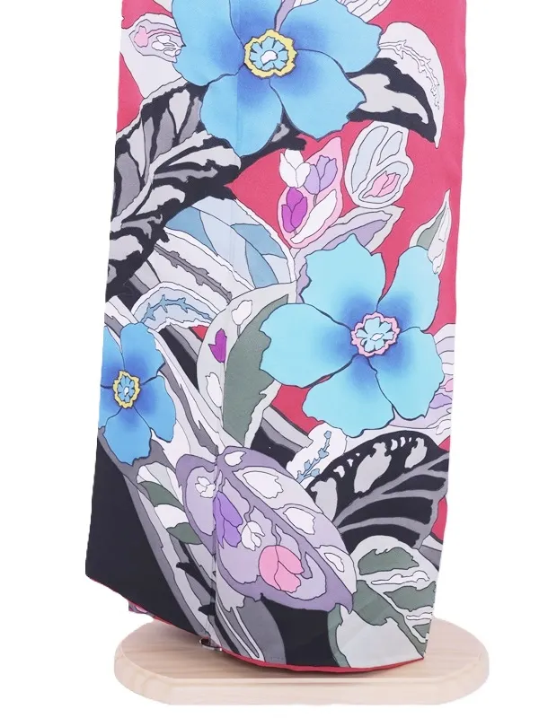 NEO訪問着495/ワイン色　洋花