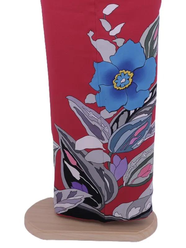 NEO訪問着495/ワイン色　洋花