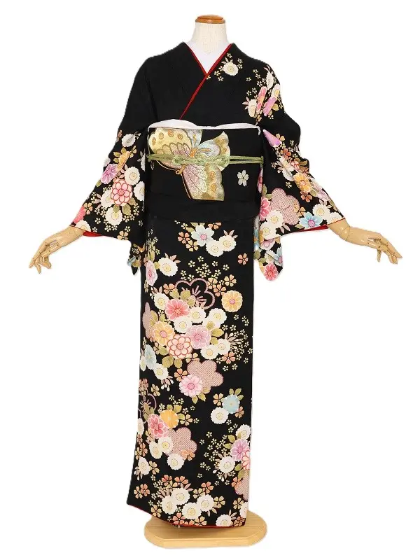 NEO訪問着498/黒地に桜・菊
