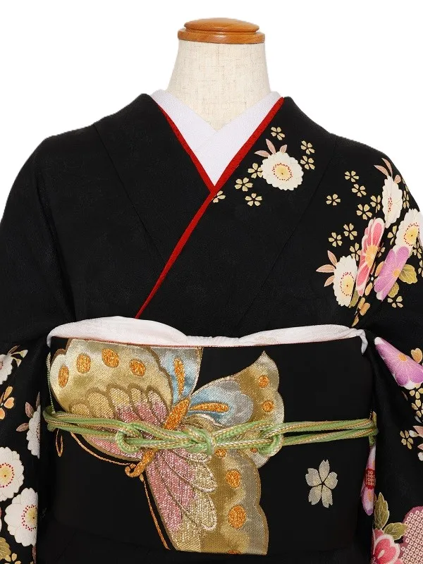 NEO訪問着498/黒地に桜・菊
