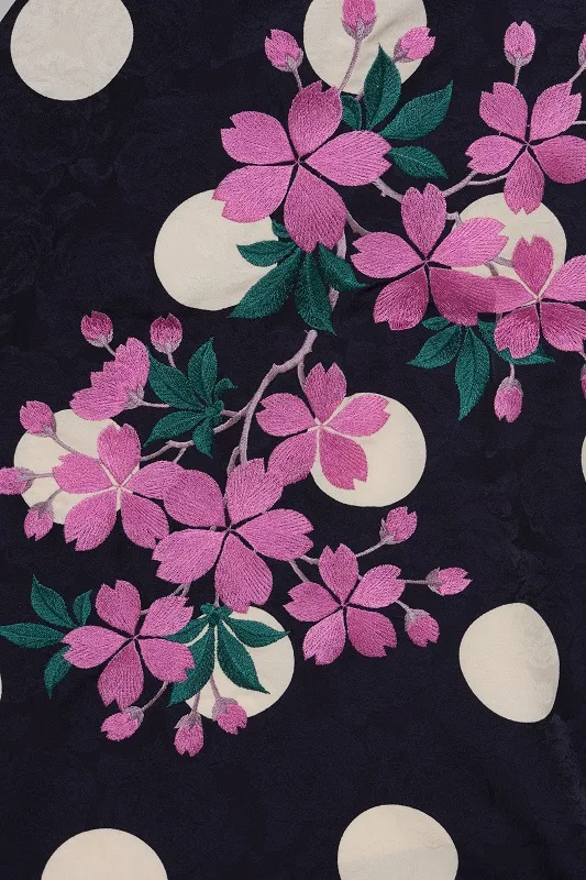 女子袴1024/紺地大小水玉桜刺繍