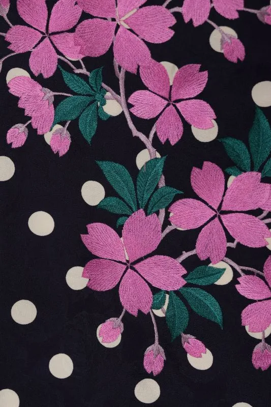 女子袴1024/紺地大小水玉桜刺繍