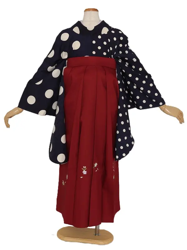 女子袴1024/紺地大小水玉桜刺繍