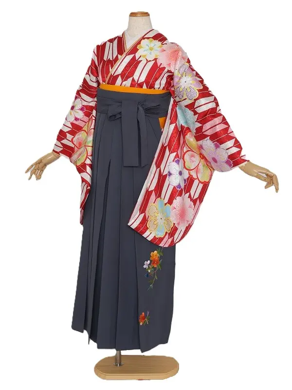 女子袴1134/赤白矢絣に桜柄