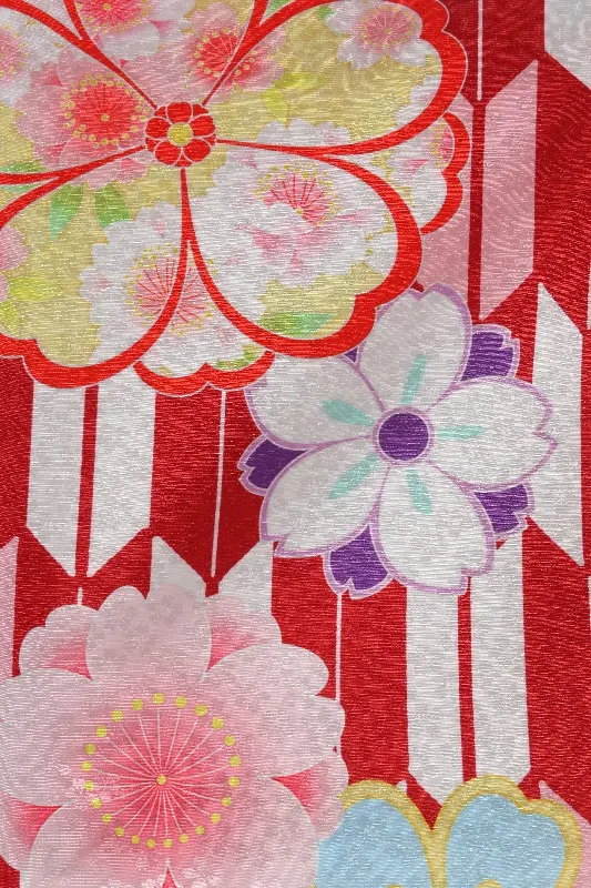 女子袴1134/赤白矢絣に桜柄