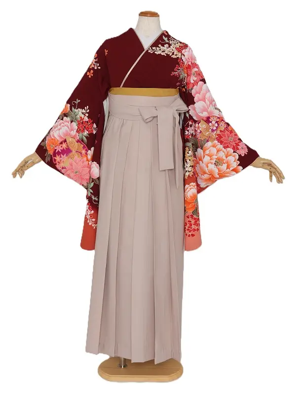 女子袴1135/エンジ牡丹菊雪輪に蝶