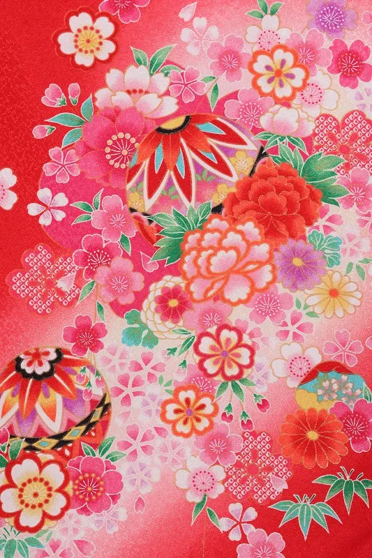 女児産着435/赤御所車に小花