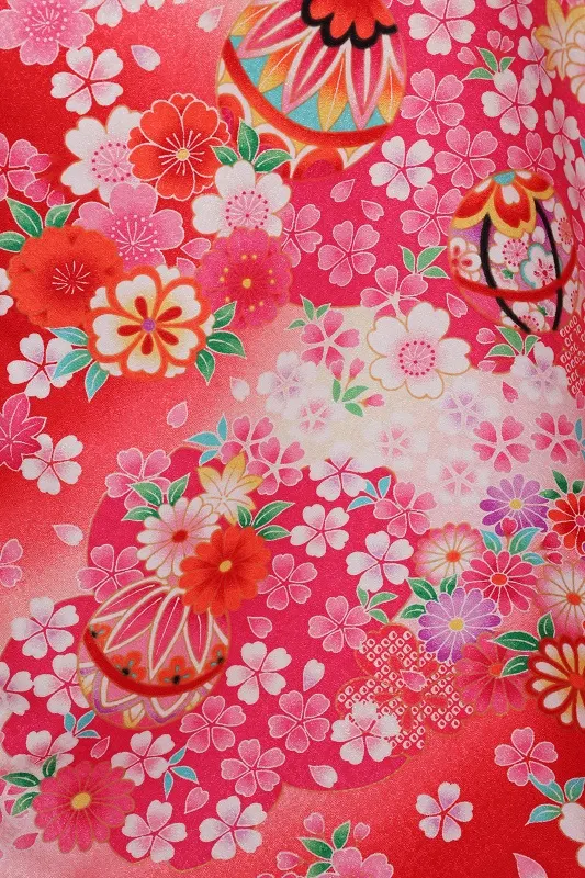 女児産着435/赤御所車に小花