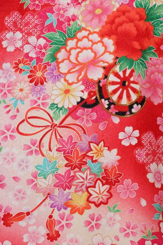 女児産着435/赤御所車に小花