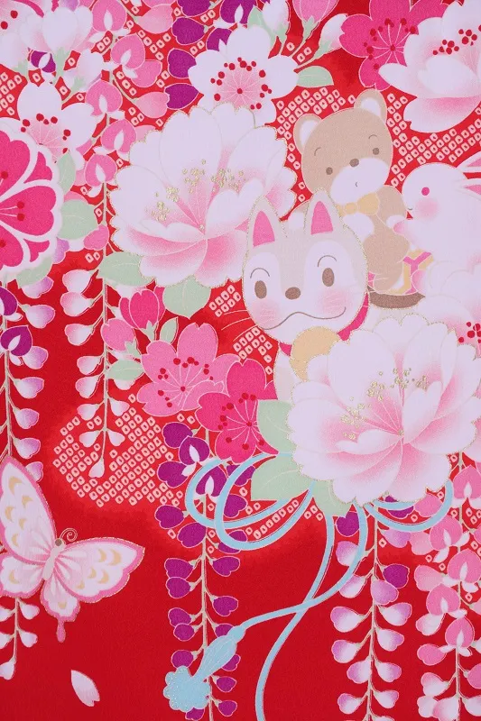 女児産着436/赤藤と動物