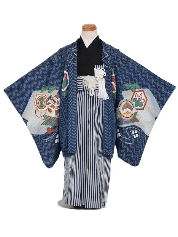 七五三(5歳男児)256/紺鷹兜矢ﾍﾘﾎﾞｰﾝ柄No.1