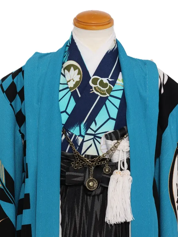 七五三(5歳男児)272/水色黒市松鷹No.1