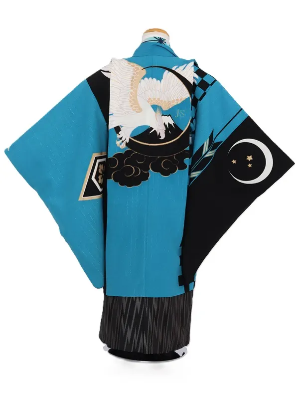 七五三(5歳男児)272/水色黒市松鷹No.1