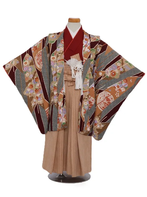 七五三(5歳男児)281/えんじ黒しぼり柄矢羽