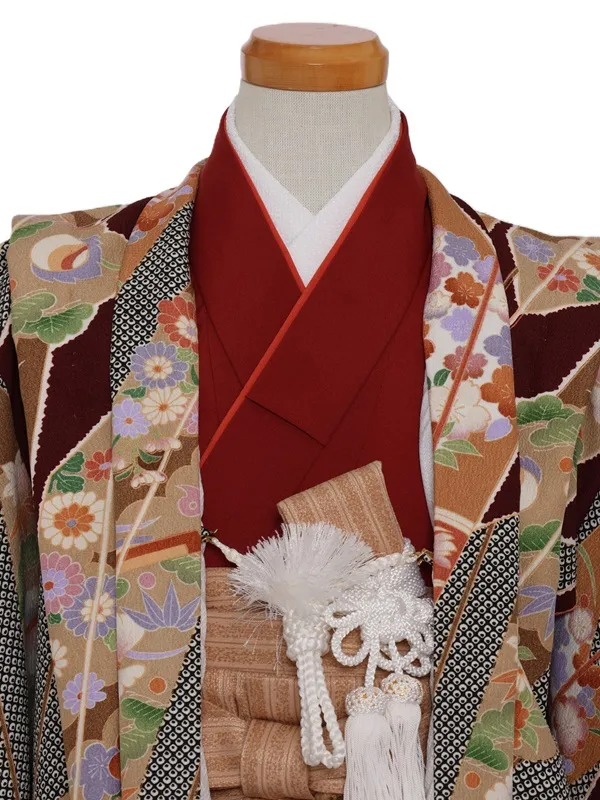 七五三(5歳男児)281/えんじ黒しぼり柄矢羽