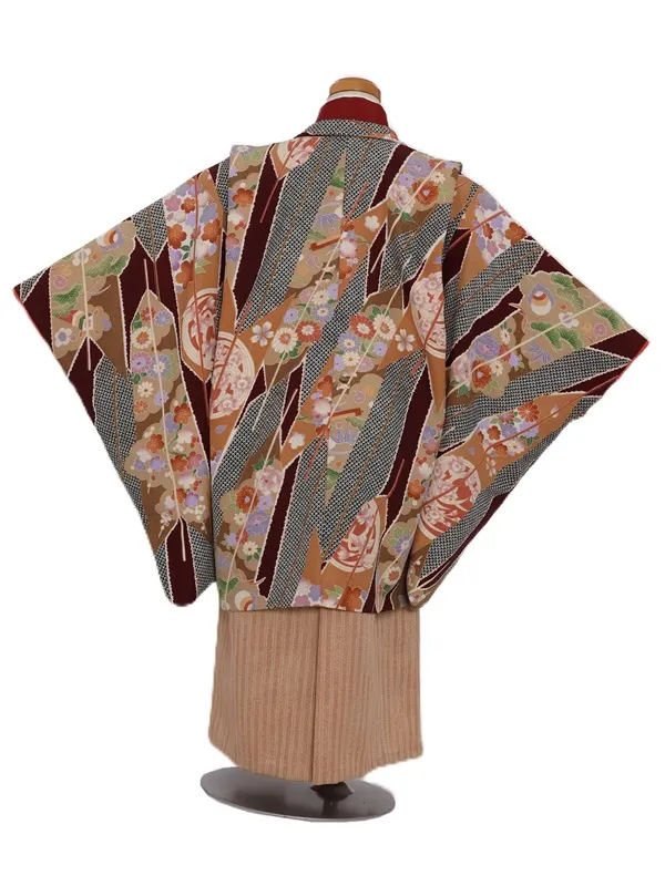 七五三(5歳男児)281/えんじ黒しぼり柄矢羽