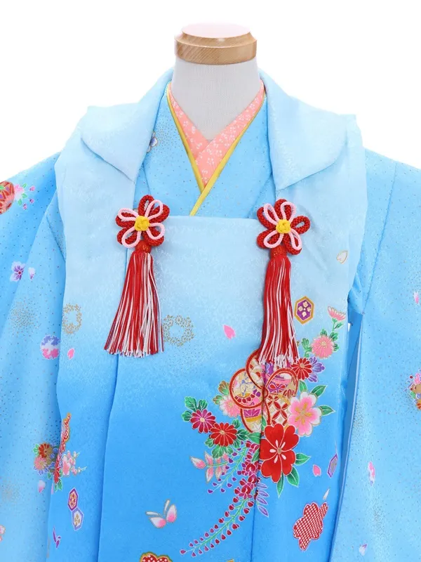 七五三(3歳女児)95/水色/小花柄