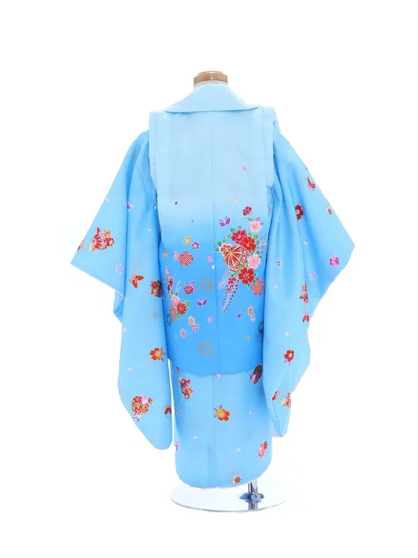 七五三(3歳女児)95/水色/小花柄