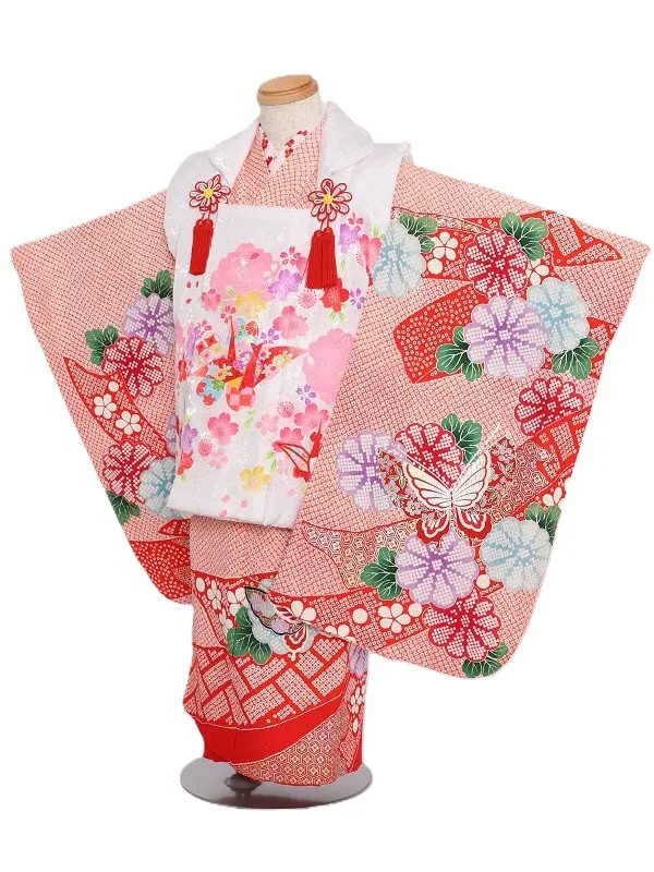 七五三(3歳女児)152/赤かのこのりめ柄に蝶