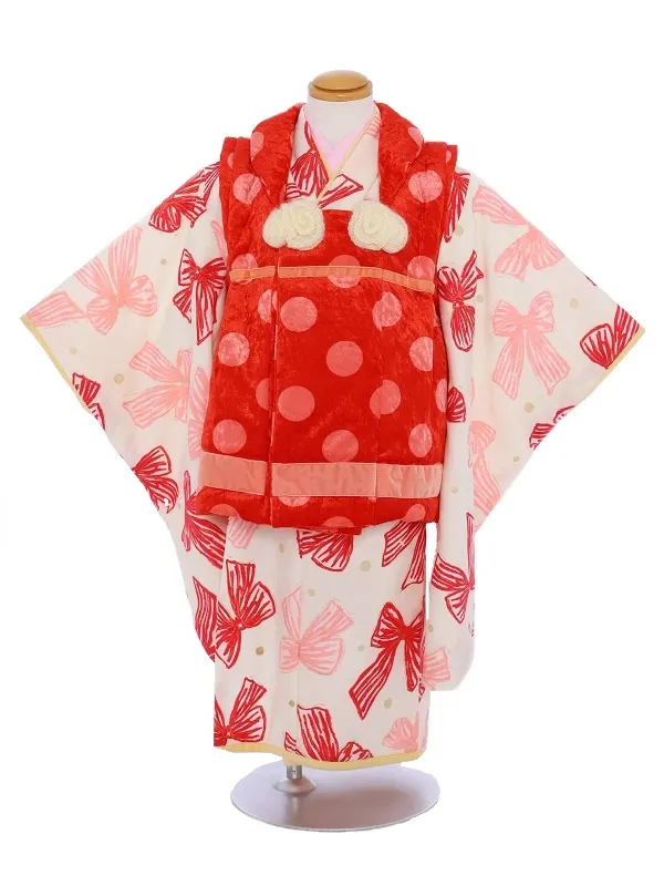 七五三(3歳女児)398/ｵﾌﾎﾜｲﾄﾘﾎﾞﾝﾄﾞｯﾄ柄/被布