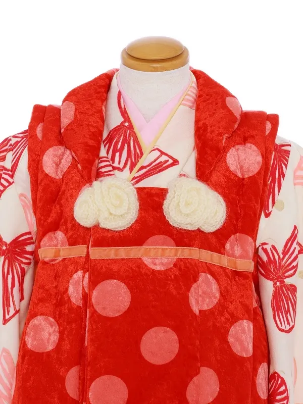七五三(3歳女児)398/ｵﾌﾎﾜｲﾄﾘﾎﾞﾝﾄﾞｯﾄ柄/被布