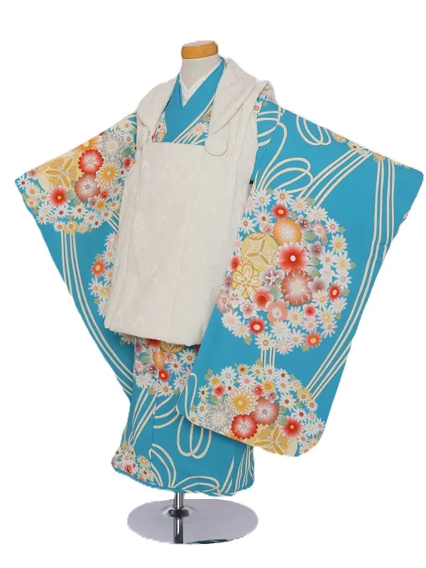 七五三(3歳女児)431/水色花輪柄