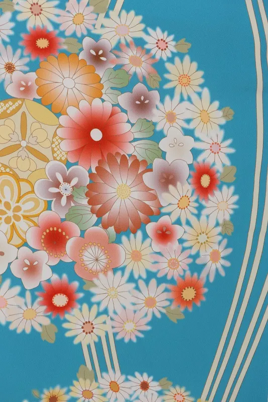 七五三(3歳女児)431/水色花輪柄