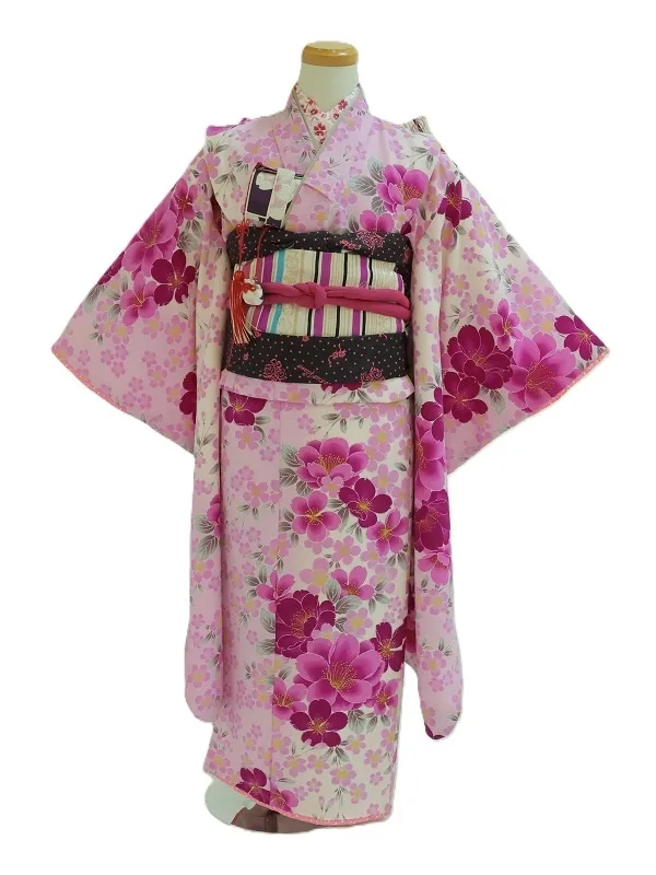 七五三(7歳女児)442/藤色に濃い紫八重桜・桜No.1