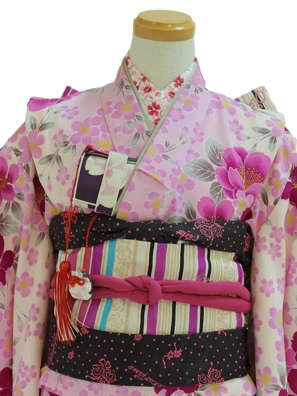 七五三(7歳女児)442/藤色に濃い紫八重桜・桜No.1