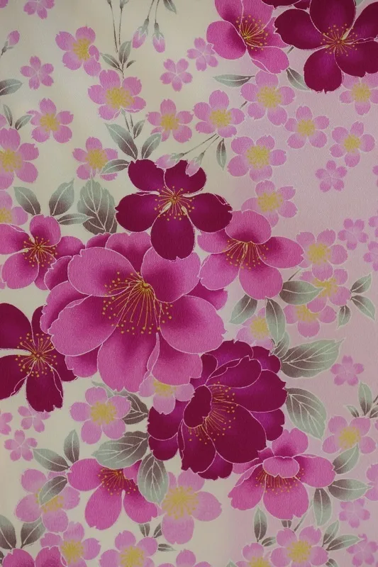 七五三(7歳女児)442/藤色に濃い紫八重桜・桜No.1