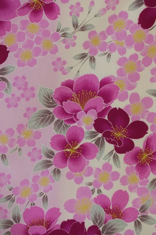 七五三(7歳女児)442/藤色に濃い紫八重桜・桜No.1