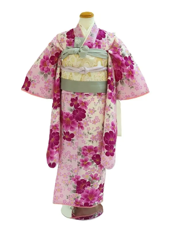 七五三(7歳女児)443/藤色に濃い紫八重桜・桜No.2