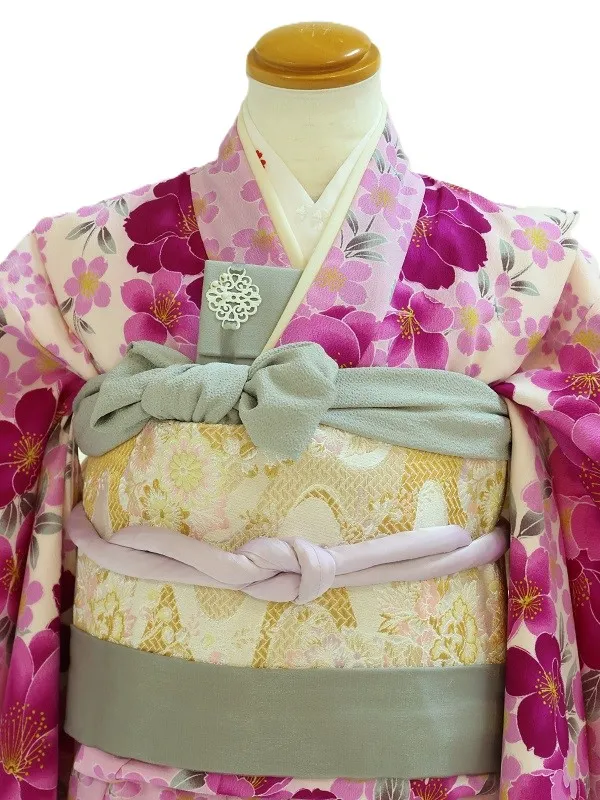 七五三(7歳女児)443/藤色に濃い紫八重桜・桜No.2